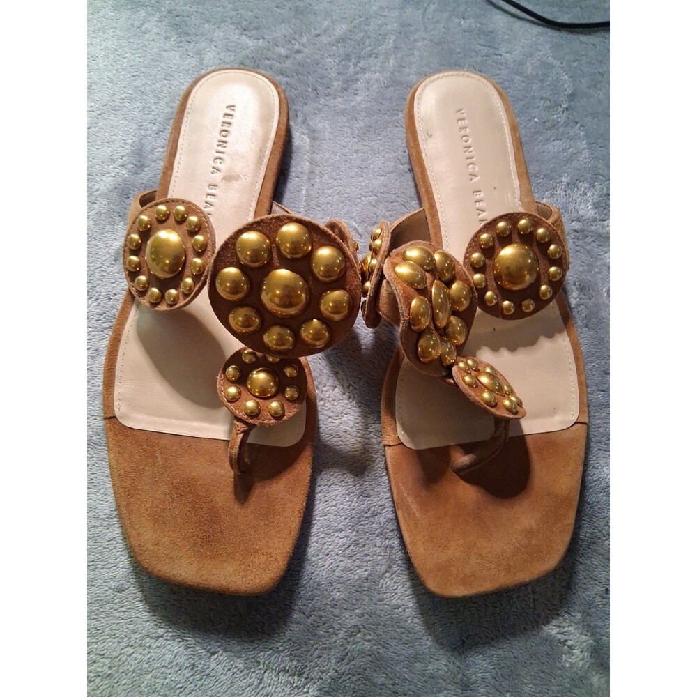 Veronica Beard 'Minari' Embellished Suede Thong Sandals Congac Size 8M